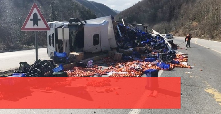 Tır devrildi, tonlarca sebze yola döküldü Tır devrildi, tonlarca sebze yola döküldü