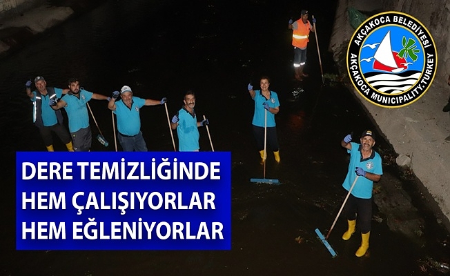 AKÇAKOCA’DA DERE TEMİZLİĞİ GECE MESAİSİYLE SÜRÜYOR
